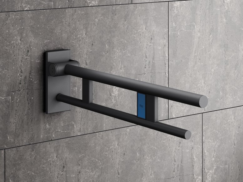 Folding support handle with sink release in matt dark grey stainless steel