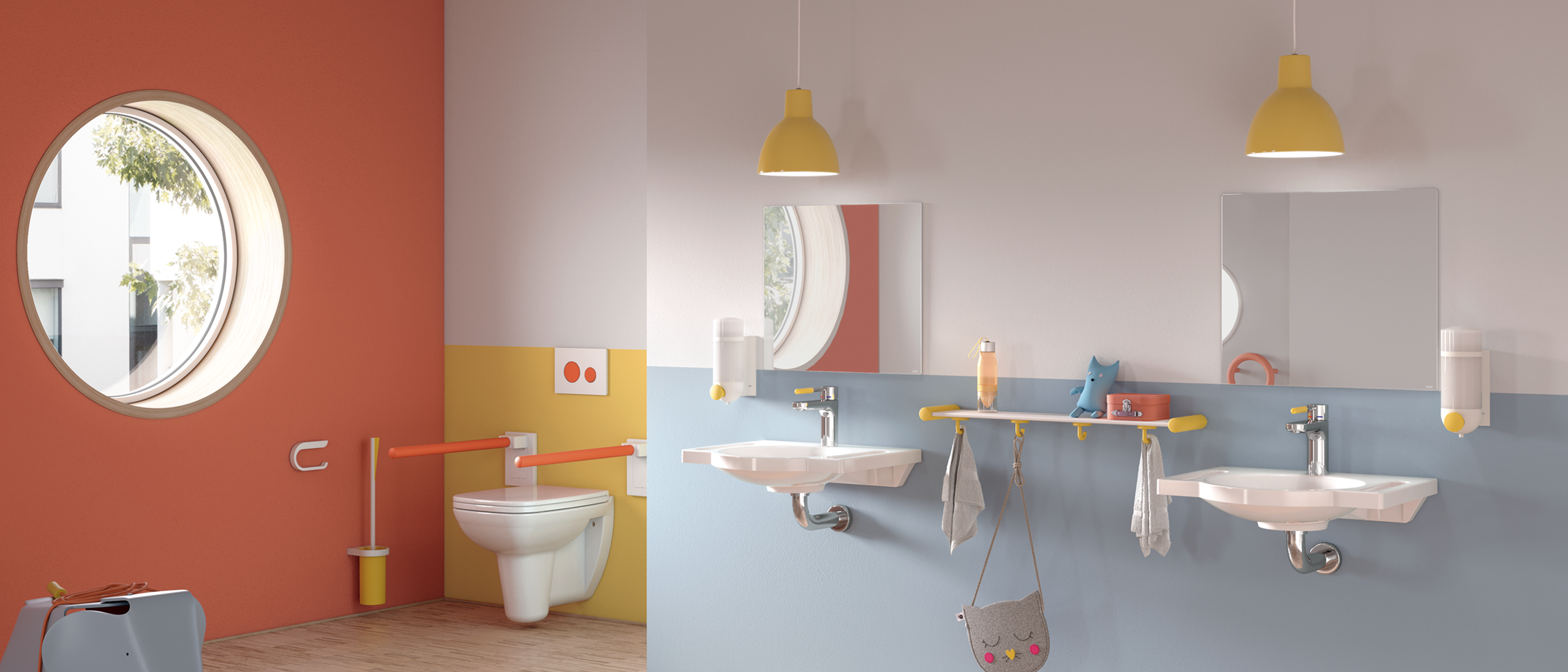 Kindergarten bathroom with colourful, child-friendly sanitary equipment